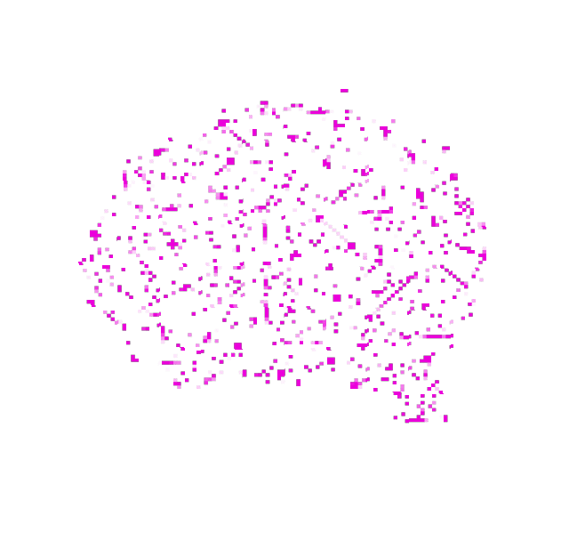 Decoratief overlay-element in magenta pixels voor de Taallabo-sectie van Klim in Taal