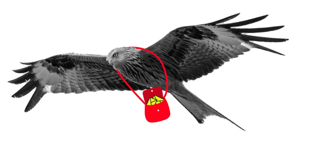 roofvogel met postzak met brieven in